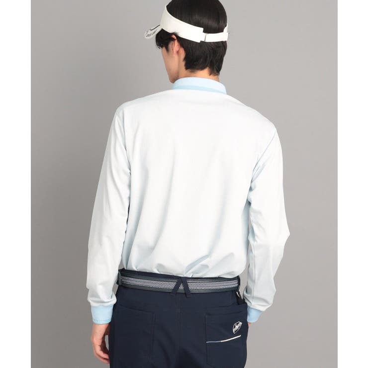 UVカット/吸水速乾】ストライプデザイン ポケットあり 長袖ポロシャツ