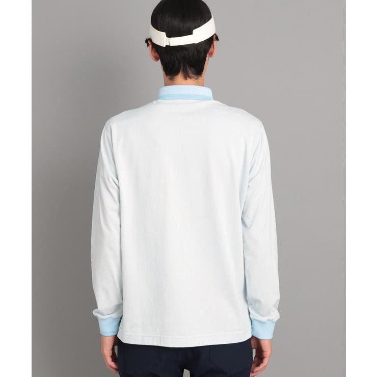 UVカット/吸水速乾】ストライプデザイン ポケットあり 長袖ポロシャツ