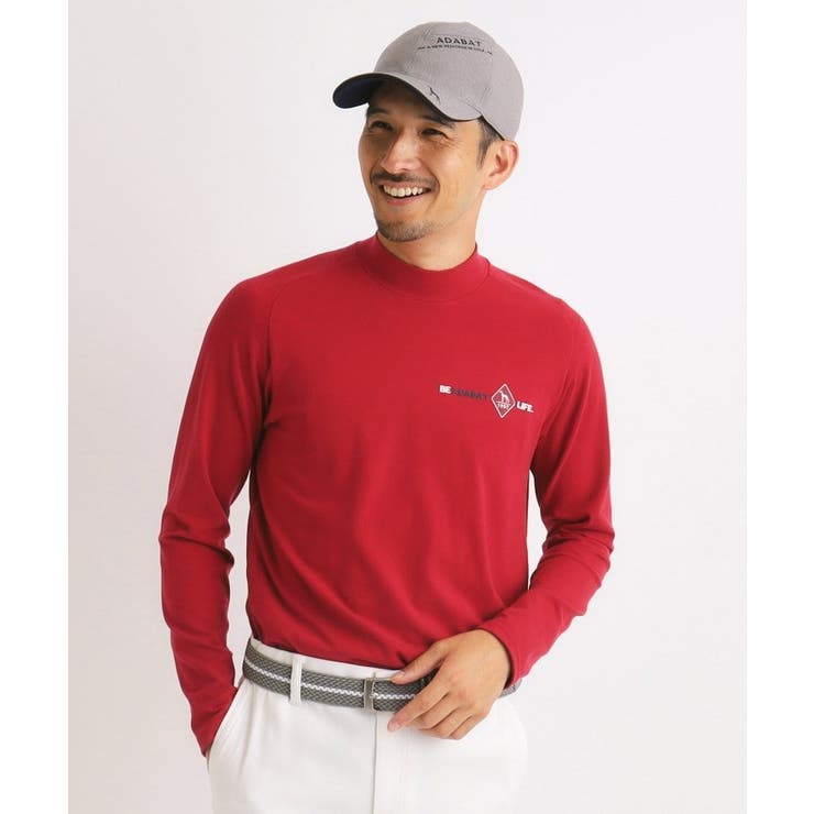 レッド(062) | 【吸湿発熱】メッセージロゴデザイン 長袖モックネックプルオーバー | adabatmen