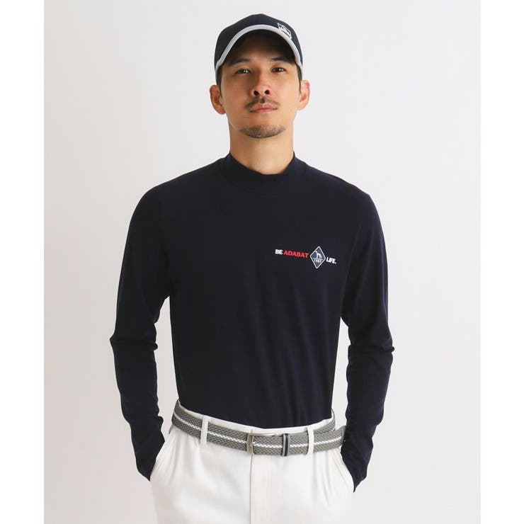 ネイビー(094) | 【吸湿発熱】メッセージロゴデザイン 長袖モックネックプルオーバー | adabatmen