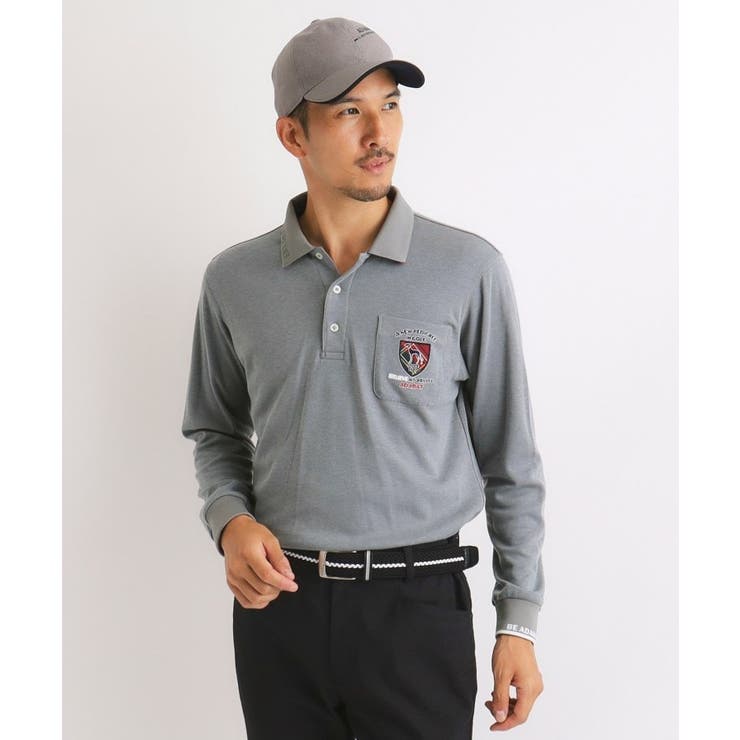 吸湿発熱】エンブレムロゴデザイン 長袖ポロシャツ[品番