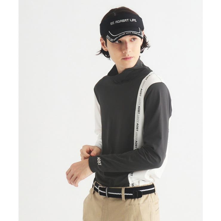 チャコールグレー(013) | 【ADBT】ツートーンカラーデザイン 長袖モックネックプルオーバー | adabatmen