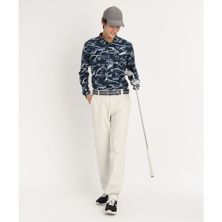 【アダバット】2024年人気ドット総柄×ラバーロゴ 長袖ゴルフポロシャツ M New Balance ニューバランス SPORT チェッカー ロゴ千鳥格子柄