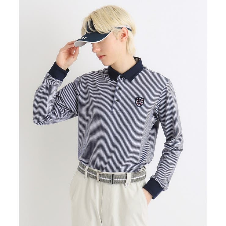 ブルー(393) | サッカーストライプ 長袖ポロシャツ | adabatmen