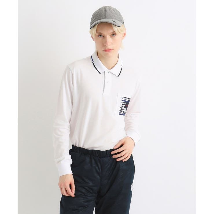 ホワイト(001) | 【吸湿発熱】鍵盤ロゴデザイン 長袖ポロシャツ | adabatmen