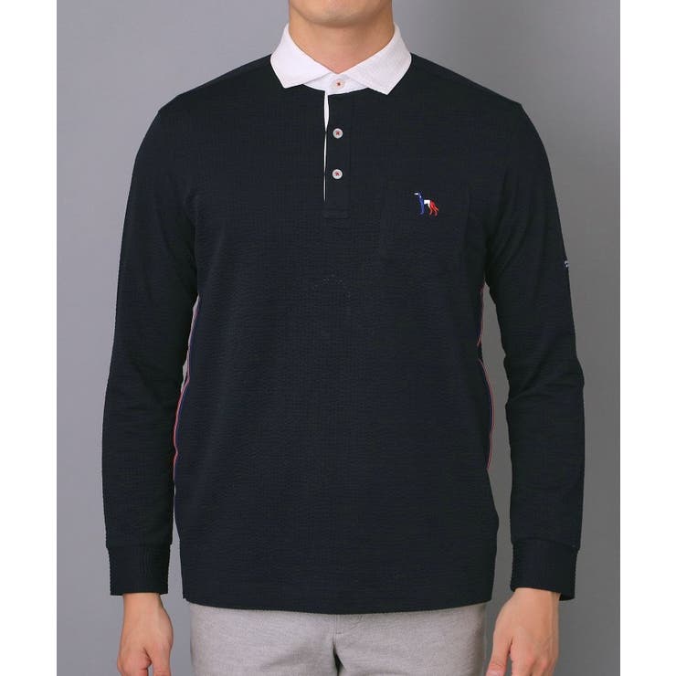 吸水速乾 サッカーストライプ長袖ポロシャツ | adabatmen | 詳細画像14 