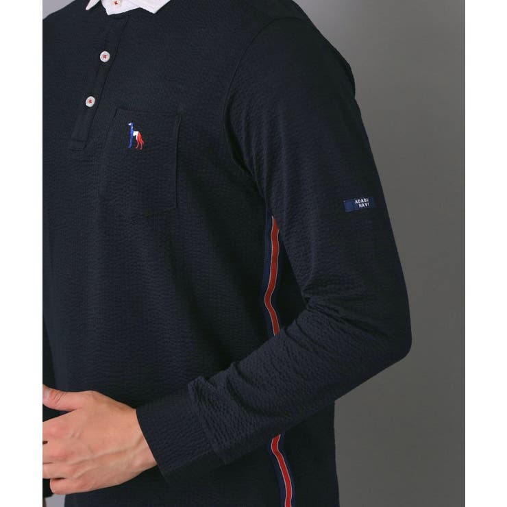 吸水速乾 サッカーストライプ長袖ポロシャツ | adabatmen | 詳細画像19 