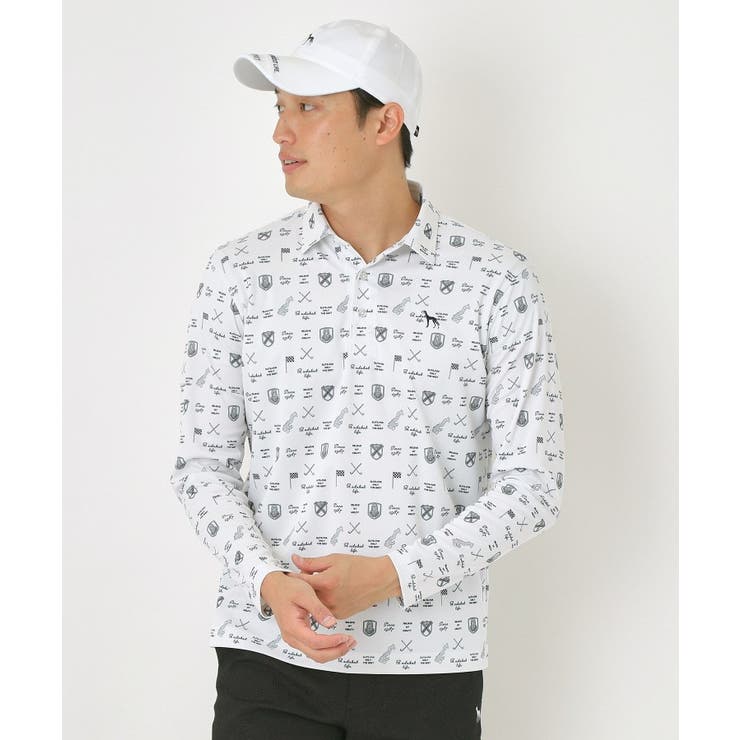 ホワイト(101) | クラブプリント長袖ポロシャツ | adabatmen