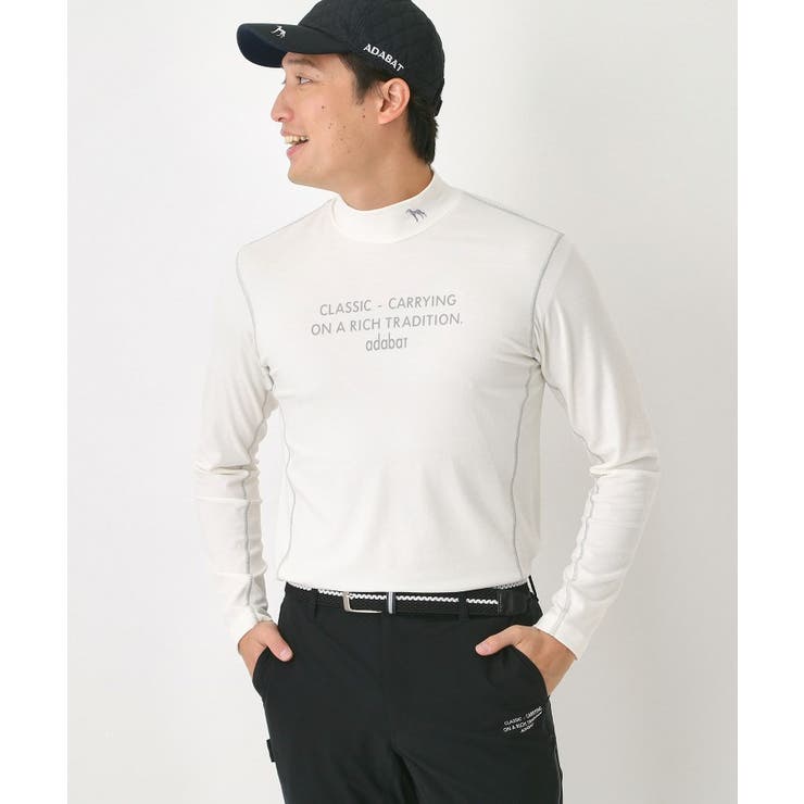 ホワイト(001) | 【吸湿発熱】メッセージロゴモックネックロンT | adabatmen
