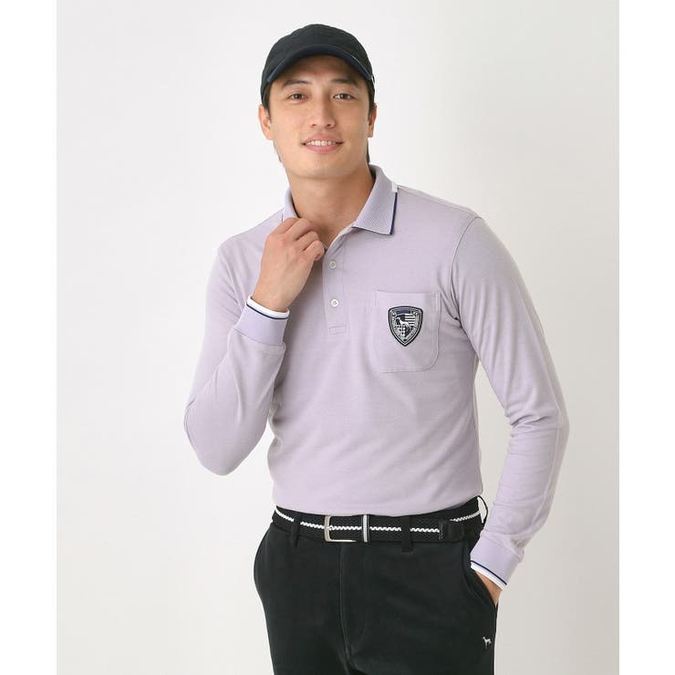 パープル(081) | 【吸湿発熱】ポケットエンブレム長袖ポロシャツ | adabatmen