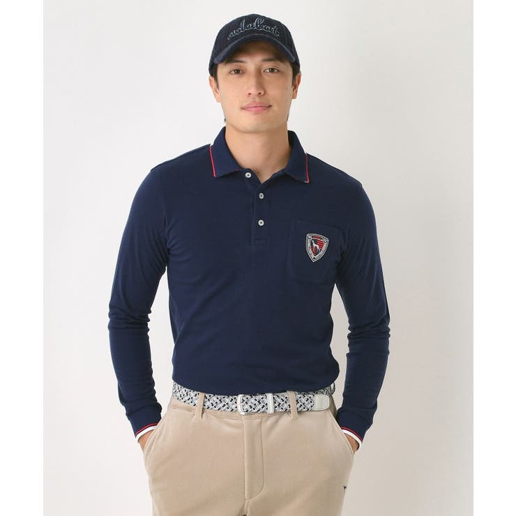 ネイビー(094) | 【吸湿発熱】ポケットエンブレム長袖ポロシャツ | adabatmen
