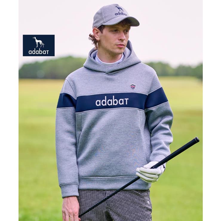グレー(012) | 【新レーベル ADABAT NAVY】ブロッキングラインロゴフーディー | adabatmen