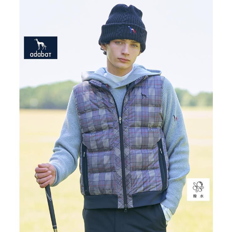 ブラック(219) | 【新レーベル ADABAT NAVY】撥水グレンチェック中綿ベスト | adabatmen