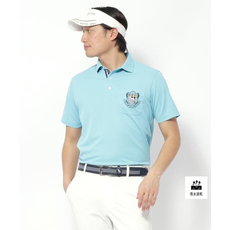 ブルー(091) | 吸水速乾 ドライポケットエンブレムポロシャツ | adabatmen