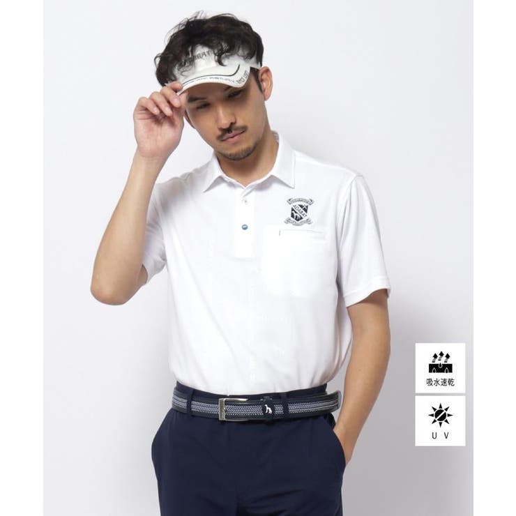 ホワイト(001) | UVカット/吸水速乾 クールコアロゴチェックポロシャツ | adabatmen