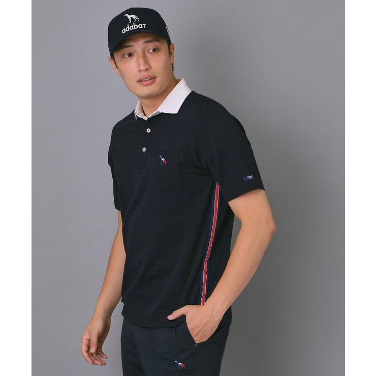 【新レーベル ADABAT NAVY】吸水速乾 サッカーストライプポロシャツ | adabatmen | 詳細画像1 