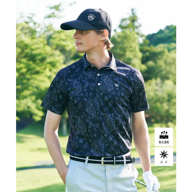ブラック(119) | 【UVカット・吸水速乾】デジタルペイズリーポロシャツ | adabatmen