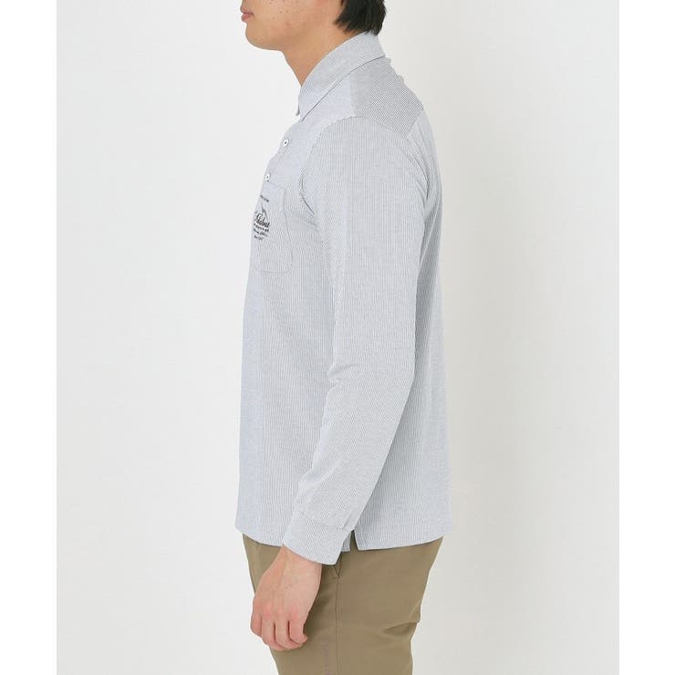 吸水速乾シャンブレーストライプ長袖ポロシャツ | adabatmen | 詳細画像14 