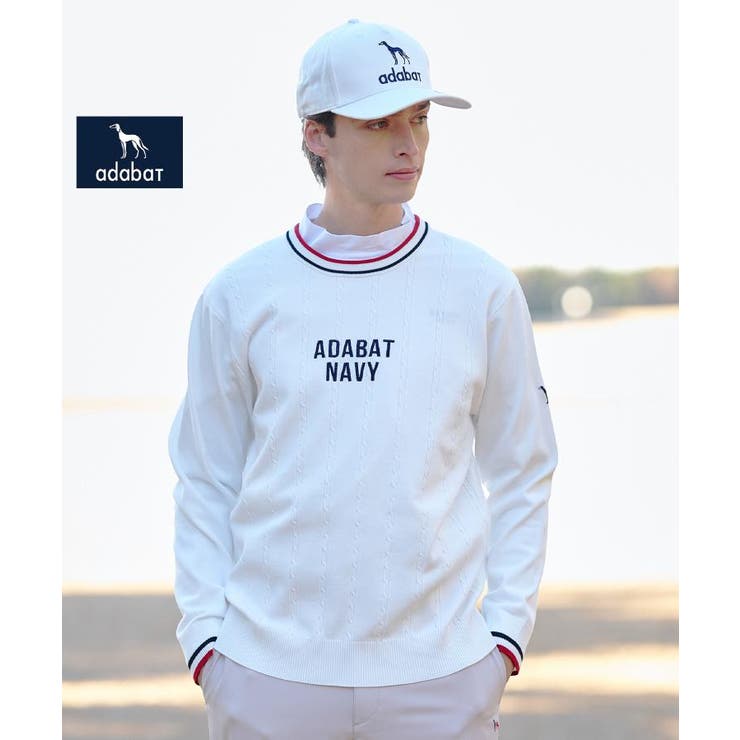 ホワイト(001) | 【ADABAT NAVY】ケーブルストライプクルーニット | adabatmen