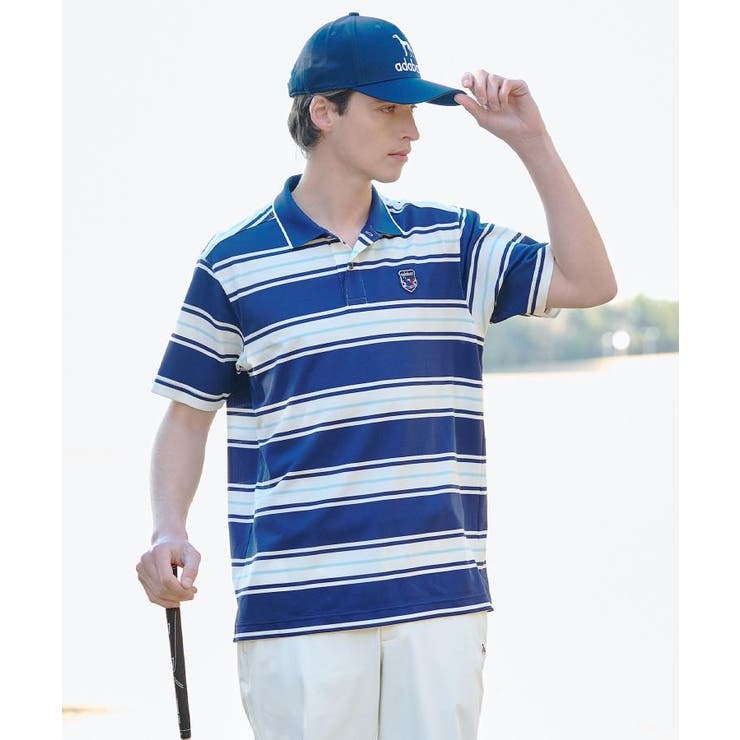 【ADABAT NAVY】UVカット ランダムボーダー半袖ポロシャツ | adabatmen | 詳細画像1 