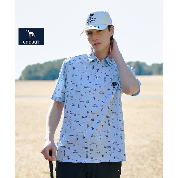 ブルー(192) | 【ADABAT NAVY】カノコサマーロゴプリント半袖ポロシャツ | adabatmen