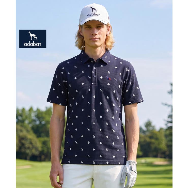 ブルー(093) | 【ADABAT NAVY】モノグラムサッカー半袖ポロシャツ | adabatmen