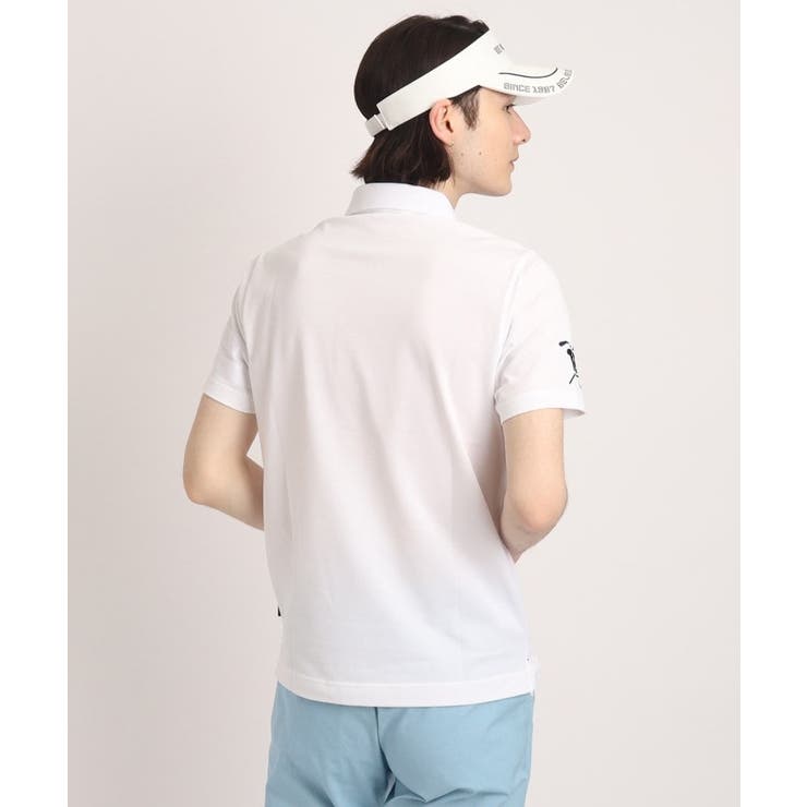 【カーキ（36）】【UV】【吸水速乾】ベアスムース袖ロゴ半袖ポロシャツ