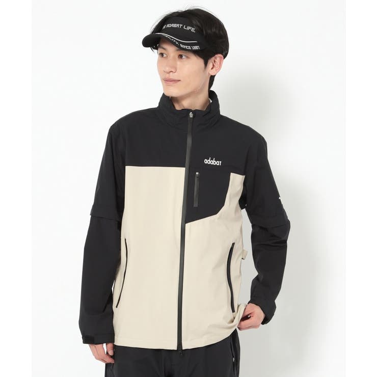 ブラック(019) | 撥水加工 バイカラーレインブルゾン | adabatmen