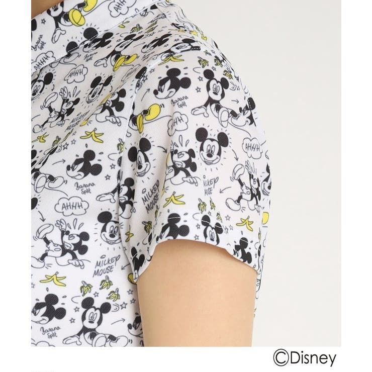 【DISNEY】総柄デザイン 半袖ポロシャツ（ミッキーマウス）