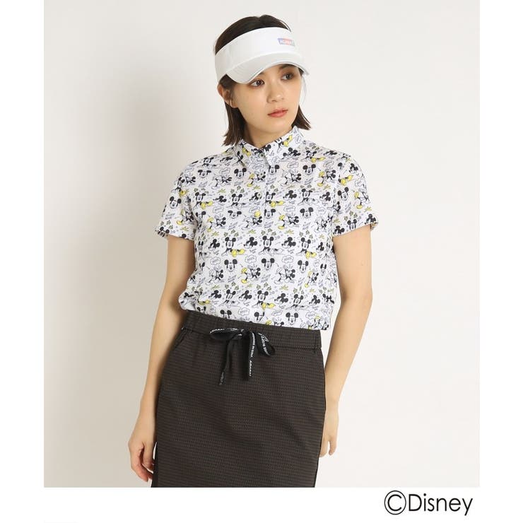 【DISNEY】総柄デザイン 半袖ポロシャツ（ミッキーマウス）