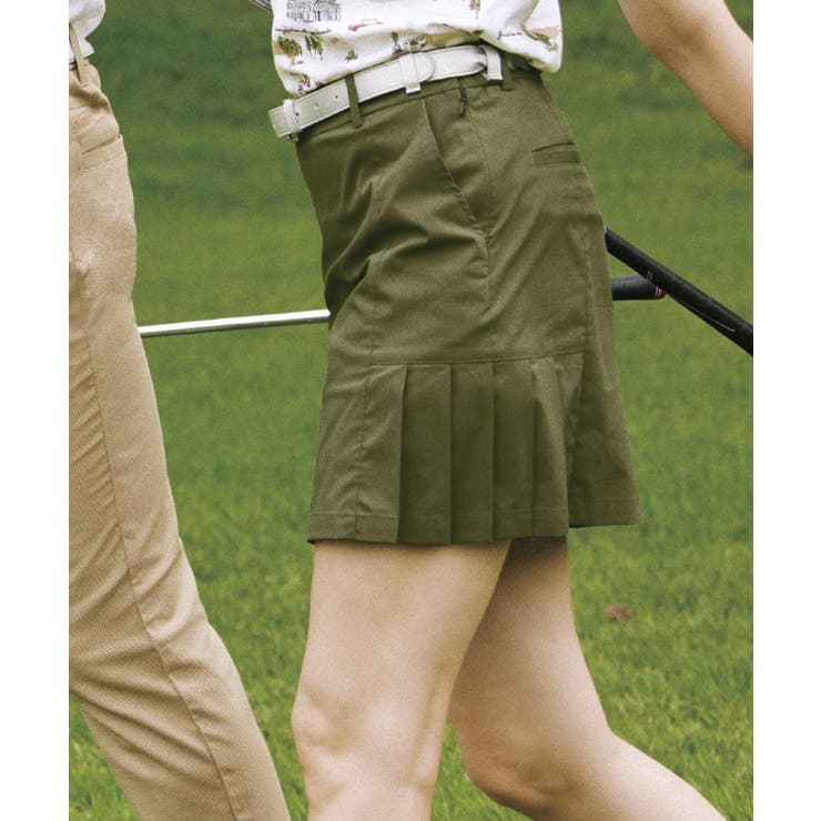 オリーブグリーン(026) | ウエストゴム サイドプリーツデザイン 台形スカート | adabat