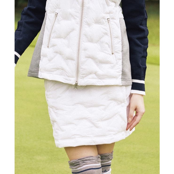 ホワイト(001) | 【撥水加工】粒中綿 ウエストゴム ラップ式スカート | adabat