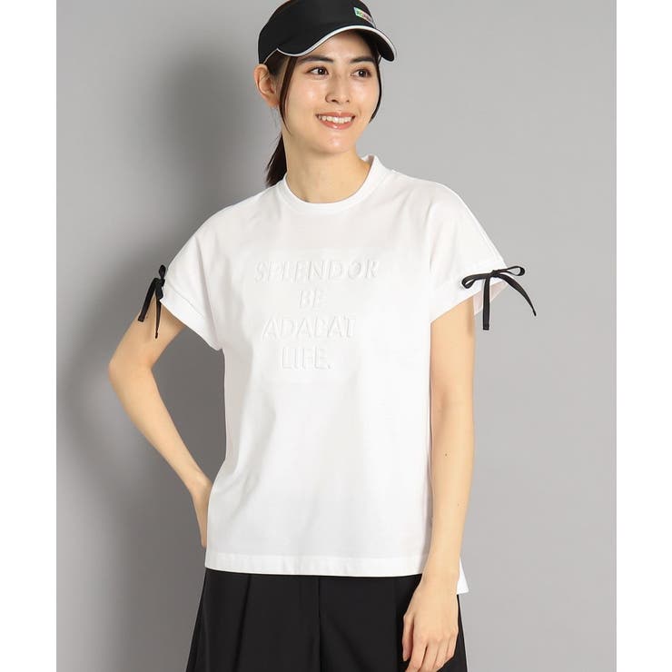新品タグ付き★adabat ロゴデザイン リボン付き フレンチスリーブTシャツ ロゴデザイン リボン付き フレンチスリーブTシャツ[品番