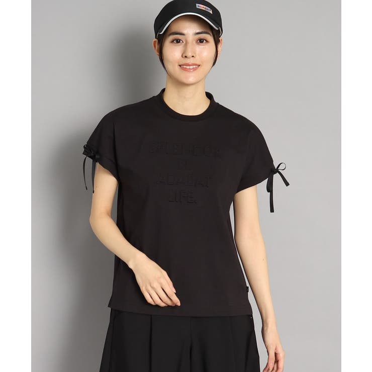 新品タグ付き★adabat ロゴデザイン リボン付き フレンチスリーブTシャツ ロゴデザイン リボン付き フレンチスリーブTシャツ[品番