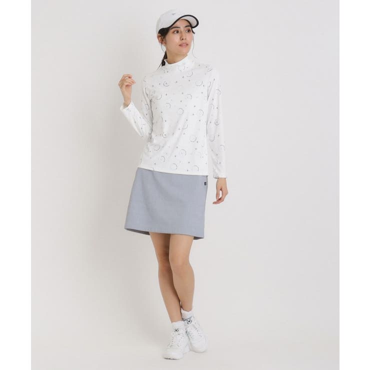 tシャツ UVカット ロゴドットプリント長袖モックネックT レディース UVカット ロゴドットプリント長袖モックネックT[品番