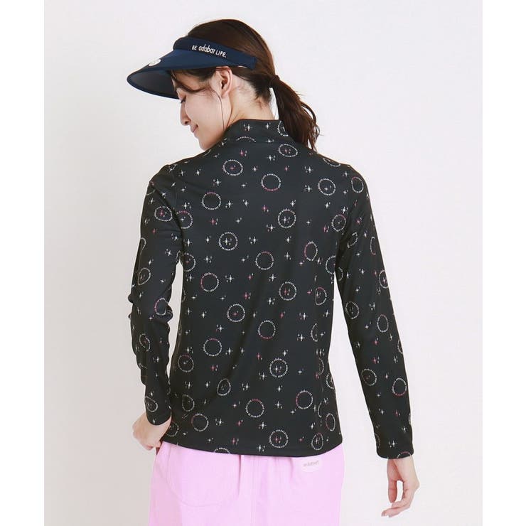 tシャツ UVカット ロゴドットプリント長袖モックネックT レディース UVカット ロゴドットプリント長袖モックネックT[品番