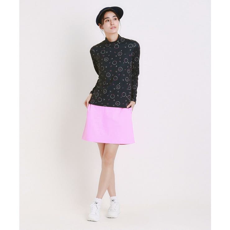 tシャツ UVカット ロゴドットプリント長袖モックネックT レディース UVカット ロゴドットプリント長袖モックネックT[品番