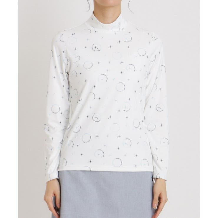 tシャツ UVカット ロゴドットプリント長袖モックネックT レディース UVカット ロゴドットプリント長袖モックネックT[品番