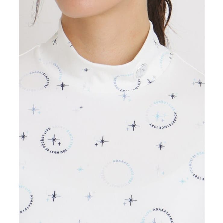 tシャツ UVカット ロゴドットプリント長袖モックネックT レディース UVカット ロゴドットプリント長袖モックネックT[品番
