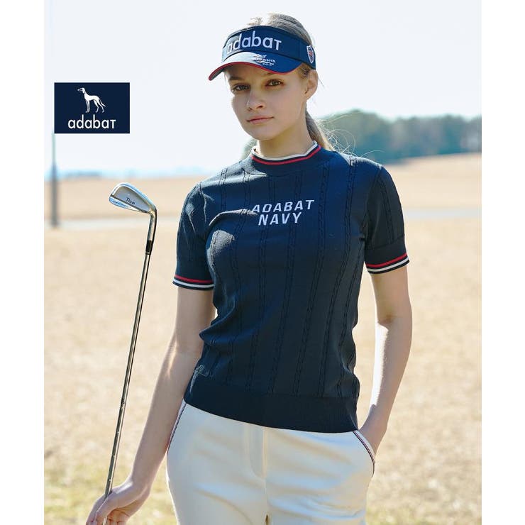 ネイビー(094) | 【ADABAT NAVY】ケーブルストライプ半袖モックニット | adabat