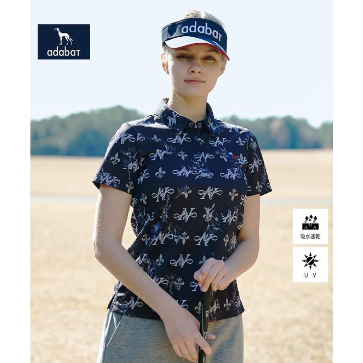 ネイビー(194) | 【ADABAT NAVY】ロゴモノグラムプリント半袖ポロシャツ | adabat
