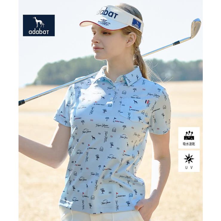 ブルー(191) | 【ADABAT NAVY】ロゴサマープリント半袖ポロシャツ | adabat
