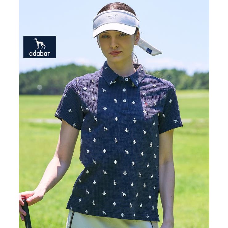 ブルー(093) | 【ADABAT NAVY】モノグラムサッカー半袖ポロシャツ | adabat