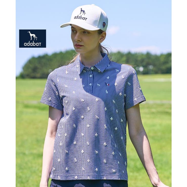 ホワイト(301) | 【ADABAT NAVY】モノグラムサッカー半袖ポロシャツ | adabat