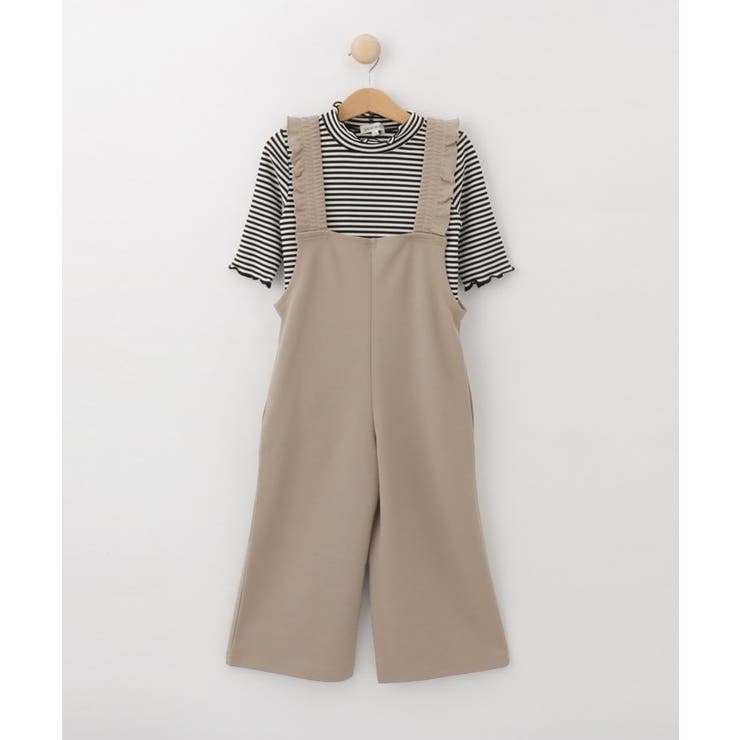 ベージュ(052) | 【110-140cm/2点セット】フリルサロペット＋5分袖ボーダートップス | SHOO・LA・RUE