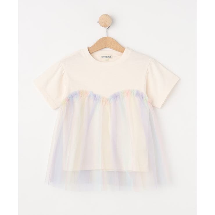 オフホワイト(003) | 【110-140cm】チュールドッキング半袖Tシャツ | SHOO・LA・RUE