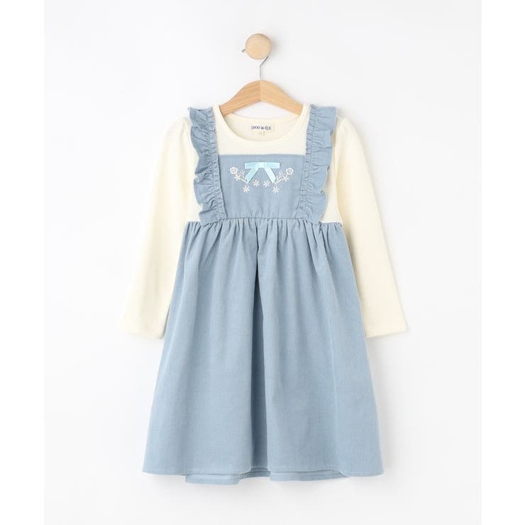 サックスブルー(090) | 【100-120cm】コーデュロイドッキングワンピース | SHOO・LA・RUE