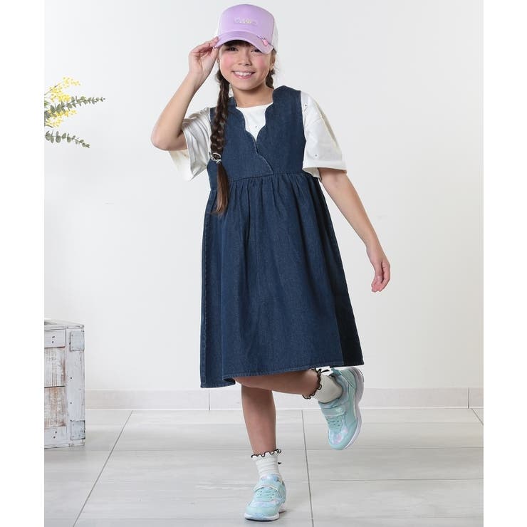 【洗える/100-150cm】スカラップ使いがキュートな デニムジャンドレ | SHOO・LA・RUE | 詳細画像8 