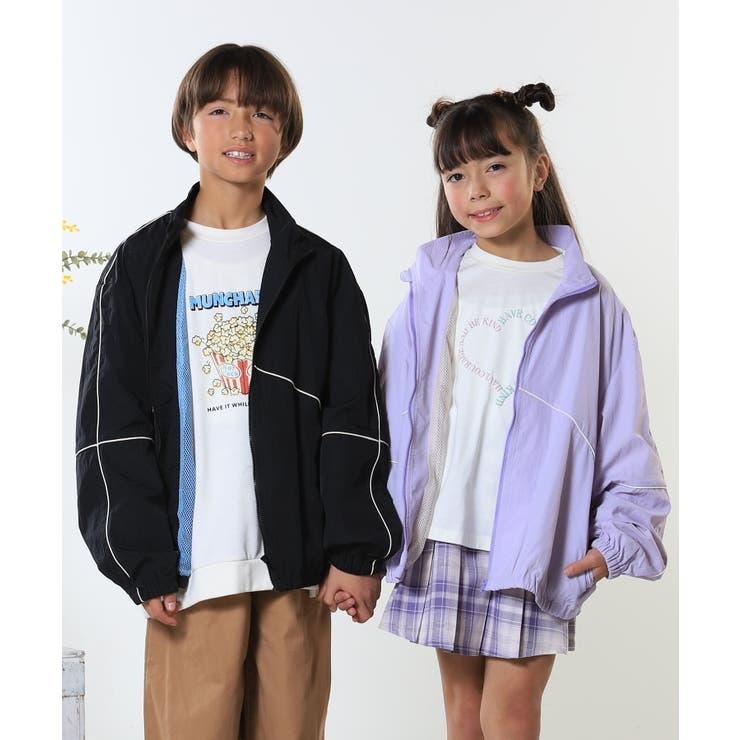 【100-150cm/洗える/男女兼用】スタンドカラー パイピングブルゾン | SHOO・LA・RUE | 詳細画像1 