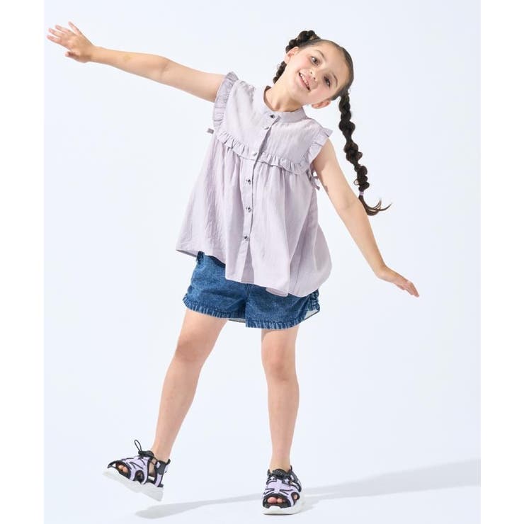 【100-150cm】シャーリングがポイント ケミカルデニムショートパンツ | SHOO・LA・RUE | 詳細画像13 